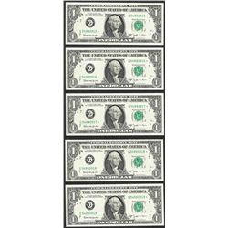 Lot of (5) Consecutive 1963B $1 Federal Reserve BARR STAR Notes