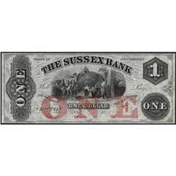 1800's $1 Sussex Bank New Jersey Obsolete Note