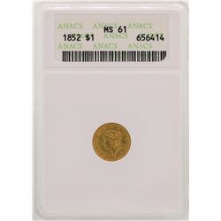 1852 Liberty Head Gold Dollar Coin ANACS MS61