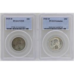 Lot of 1935-D Washington Quarter PCGS VF35 & 1942-D Quarter PCGS Genuine