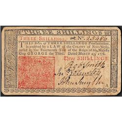 March 25, 1776 New Jersey Three Shillings Colonial Currency Note