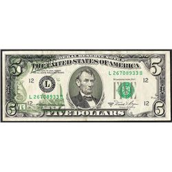 1981A $5 Federal Reserve Note Partial Offset ERROR