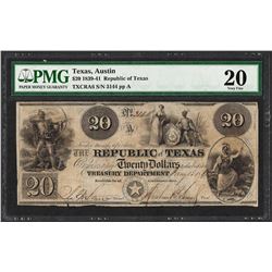 1839-41 $20 Republic of Texas Obsolete Note PMG Very Fine 20