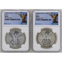 Lot of (2) 1982Mo Mexico Libertad Onza Silver Coins NGC MS67