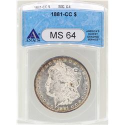 1881-CC $1 Morgan Silver Dollar Coin ANACS MS64
