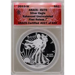 2013-W $1 American Silver Eagle Coin ANACS EU70
