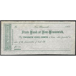 1862 Twenty Five Cents State of New-Brunswick Obsolete Note