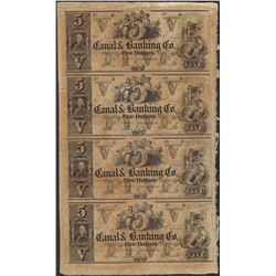 Uncut Sheet of 1800's $5 Canal & Banking Co. Obsolete Notes