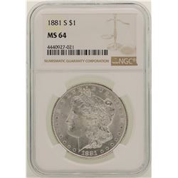 1881-S $1 Morgan Silver Dollar Coin NGC MS64