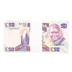 Pack of (100) Zambia 50 Kawacha Uncirculated Notes