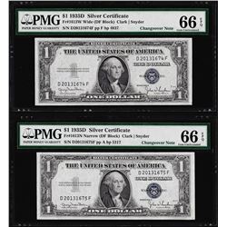 Changeover Pair of 1935D $1 Silver Certificate Notes PMG Gem Uncirculated 66EPQ