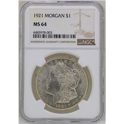 1921 $1 Morgan Silver Dollar Coin NGC MS64