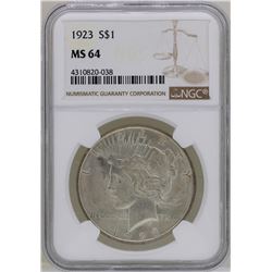 1923 $1 Peace Silver Dollar Coin NGC MS64