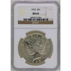 1923 $1 Peace Silver Dollar Coin NGC MS65