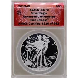 2013-W $1 American Silver Eagle Coin ANACS EU70