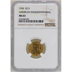 1926 $2 1/2  American Sesquicentennial Commemorative Gold Coin NGC MS63