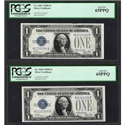 (2) Consecutive 1928B $1 Funnyback Silver Certificate Notes Fr.1602 PCGS Gem New