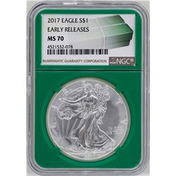 2017 $1 American Silver Eagle Coin NGC MS70 Early Releases Green Core