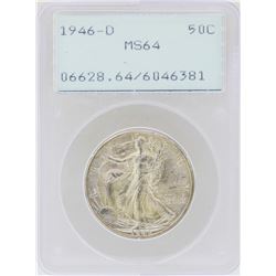 1946-D Walking Liberty Half Dollar Coin PCGS MS64 Green Rattler Holder