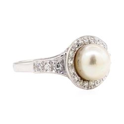 14KT White Gold 0.35 ctw Diamond and Pearl Ring
