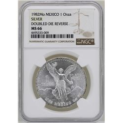 1982Mo Mexico Libertad Onza Doubled Die Reverse Silver Coin NGC MS66