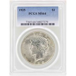 1925 $1 Peace Silver Dollar Coin PCGS MS64