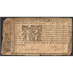 April 10, 1774 $2/9 Maryland Colonial Currency Note