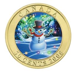 2008 50¢ Holiday Snowman cased with the original outer box.