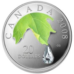 2008 $20 Crystal Raindrop fine silver coin cased with the original outer box.