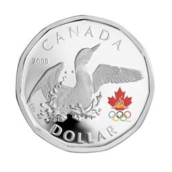 2008 $1 Lucky Loonie coloured sterling silver cased without the original box.