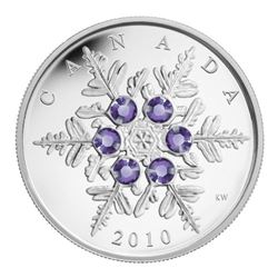 2010 $20 Tanzanite Crystal Snowflake fine silver coin cased with the original outer box.