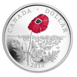 2010 $1 Poppy silver dollar cased with the original outer box.