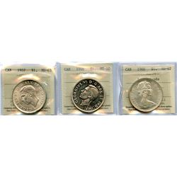 1937 $1 MS63, 1946 MS60 & 1966 Large Beads MS62, lot of 3 ICCS graded coins.