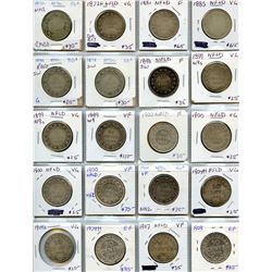 Newfoundland; 1870 to 1908 50¢ lot of 20 coins with some duplicate dates, all in average condition.