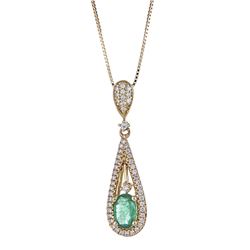0.36 ctw Emerald and Diamond Pendant - 18KT Yellow Gold