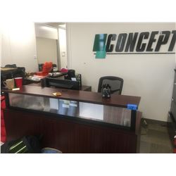 2pc cherrywood finish reception desk with 3 drawers and upper unit
