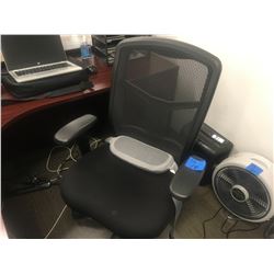 Black office chair with mesh on wheels