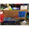 Image 1 : 6 rows of various office supplies, writing paper, envelopes, staplers, pens, clips, markers, tape an