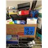 Image 2 : 6 rows of various office supplies, writing paper, envelopes, staplers, pens, clips, markers, tape an