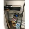 Image 6 : 6 rows of various office supplies, writing paper, envelopes, staplers, pens, clips, markers, tape an