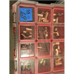 Milwaukee 3pc tool caddy, one with various copper and brass fittings, one with nuts and bolts, one e