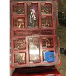 Milwaukee tool caddy, 2pc , one with various copper fittings,one with various size of screws