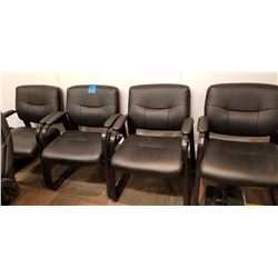 4 Black leather reception room chairs