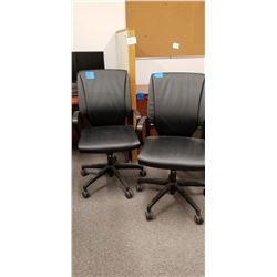 2- Black Leather Adjustable Office Chairs on Wheels