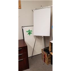 1- Easel, 2 White boards 3' X4' Plus 4'X6', Cherrywood Finish desk W/ 3Dr + Black Leather office cha