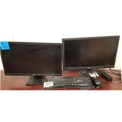 2-HP Monitors 2-Display + HP V241P w/ Microsoft Keyboard + Mouse pad