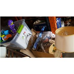 TOTE OF TOYS, COLLECTOR BEARS AND TABLE LAMP