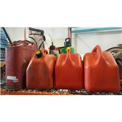 METAL JERRY CAN AND 3 JERRY CANS