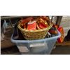 Image 2 : TOTE OF ESTATE GOODS, EASTERN DECOR, PAPER TOWEL DISPENSER, CARDBOARD CONTAINERS AND SUITCASE WITH D