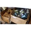 Image 1 : BOX OF CANNISTERS AND BOX OF GLASS BOTTLES AND COWBOY HAT